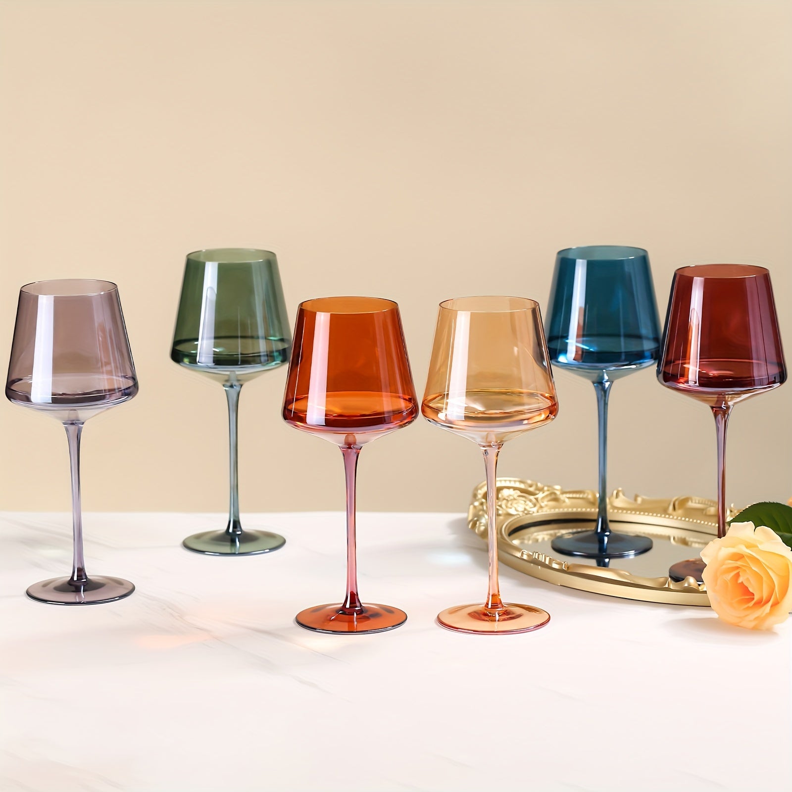 PrismGlow – Set of 6 Premium Colored Wine Glasses with Hand-Blown Crystal