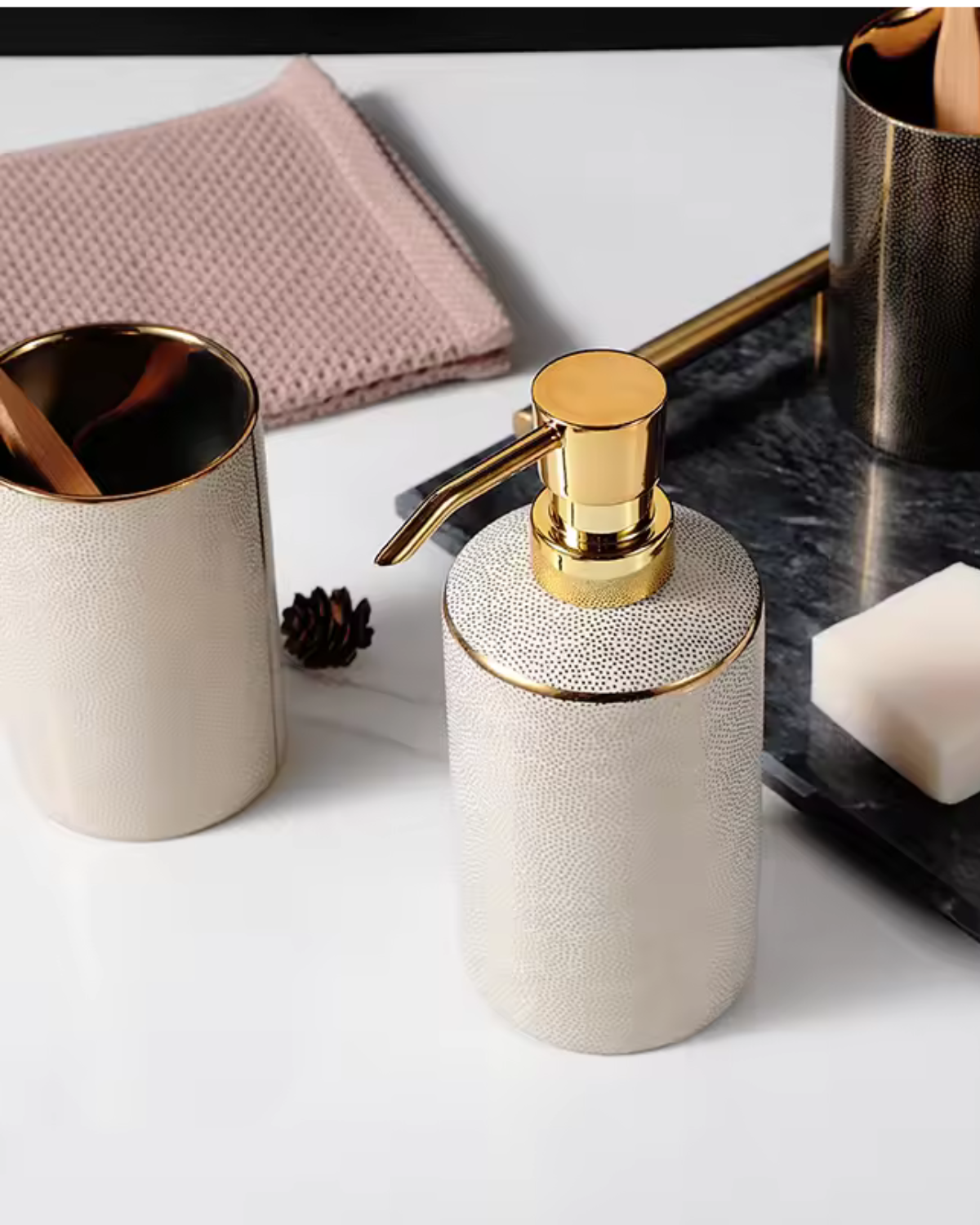 Opulisse – Luxury Bathroom Set with Refined Texture and Golden Accents