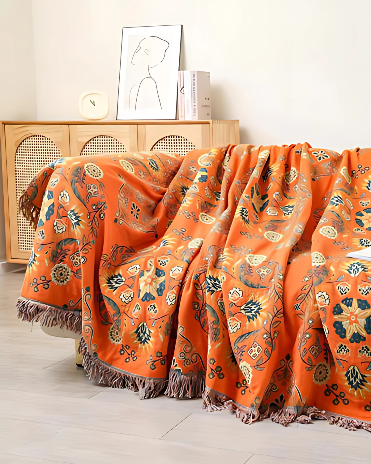 Soleil – Luxe Katoenen Plaid met Warme Marigold Tint & Boheemse Charme