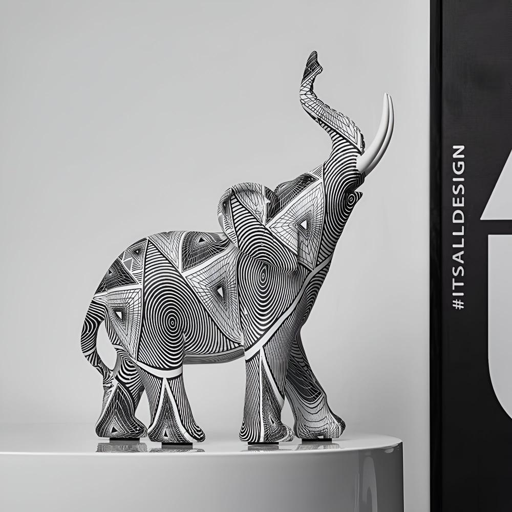 Elysian Elephant – Artistic Black and White Spiral Figurine for a Stylish Interior