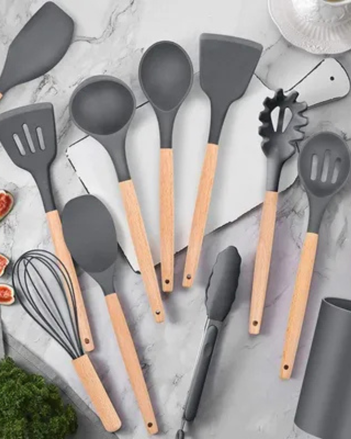 Naturéa – Eco-friendly Silicone Kitchen Set with Bamboo Handles (12-piece)