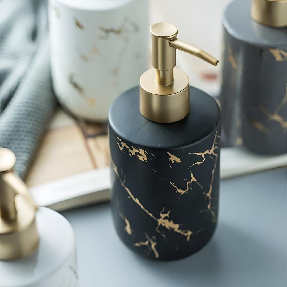 Marbella Luxe Soap Dispenser – Stylish Marble Look with Golden Accents for an Elegant Interior