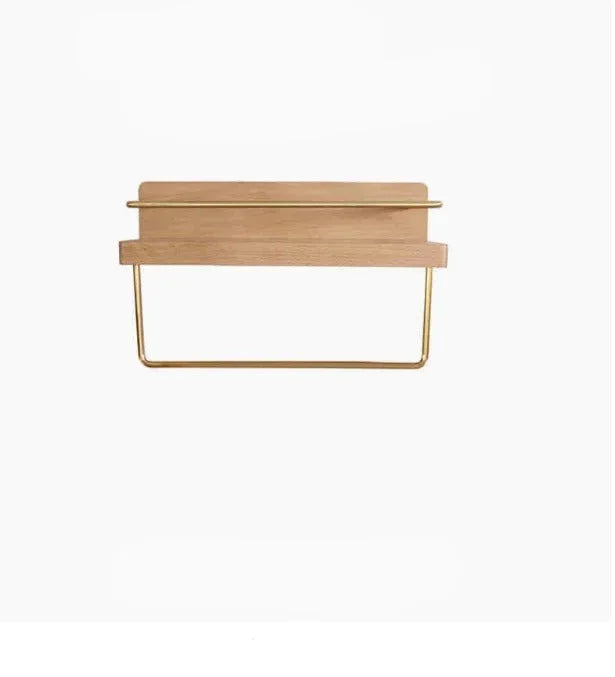 Houten Wandplank voor Badkamer met Gouden Railing en Handdoekstang