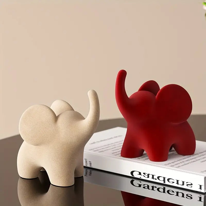 Figurine stylisée d’éléphant en résine avec finition velours floqué