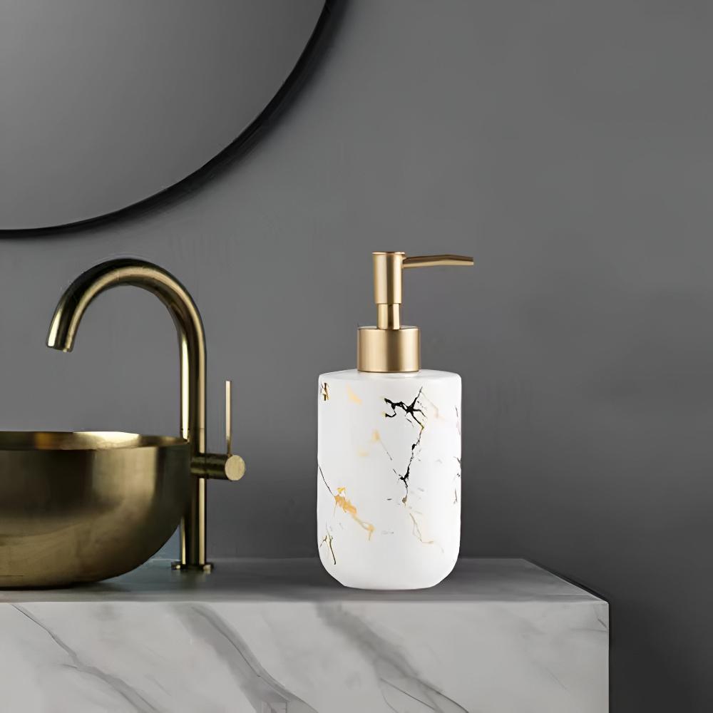 Marbella Luxe Soap Dispenser – Stylish Marble Look with Golden Accents for an Elegant Interior