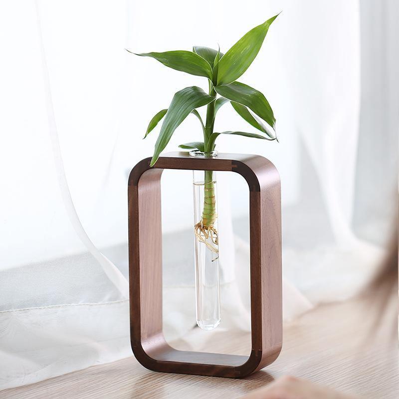 RootBloom – Stylish Wooden and Glass Propagation Vase for a Natural Accent