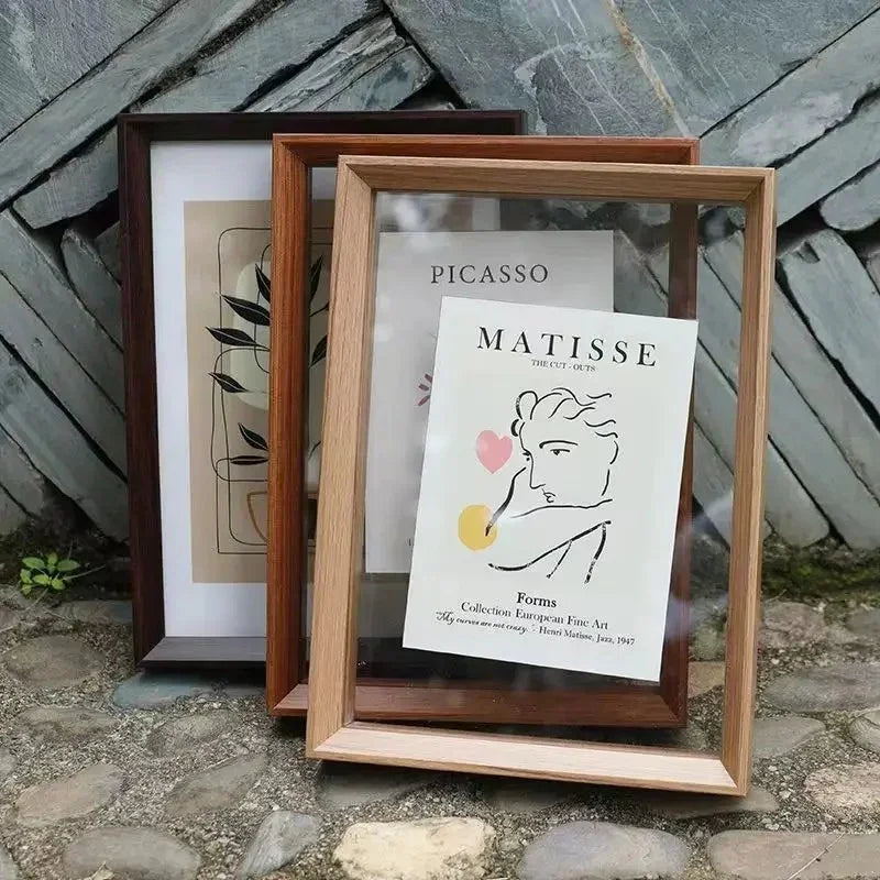 Wooden Floating Photo Frame with Glass on Both Sides for Art and Posters