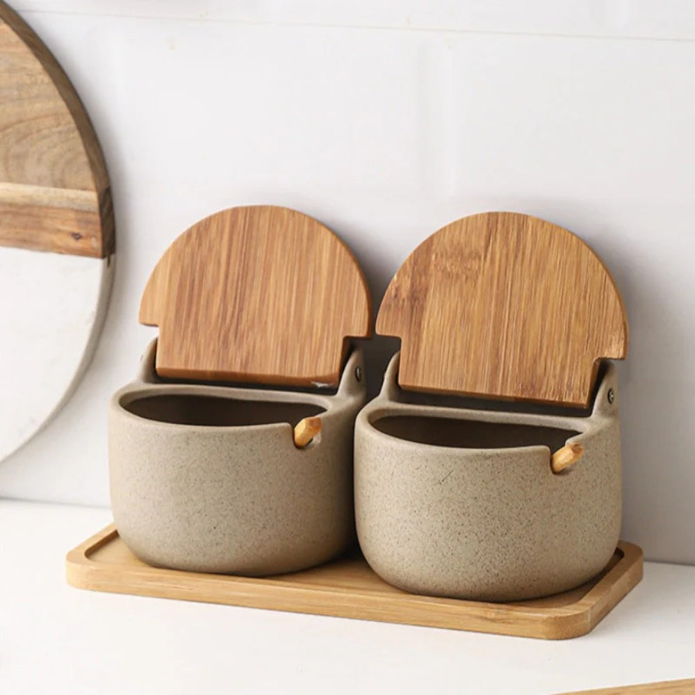 BambooLuxe Ceramic Herb Jars – Stylish Set with Natural Elegant Touch for an Organized Kitchen