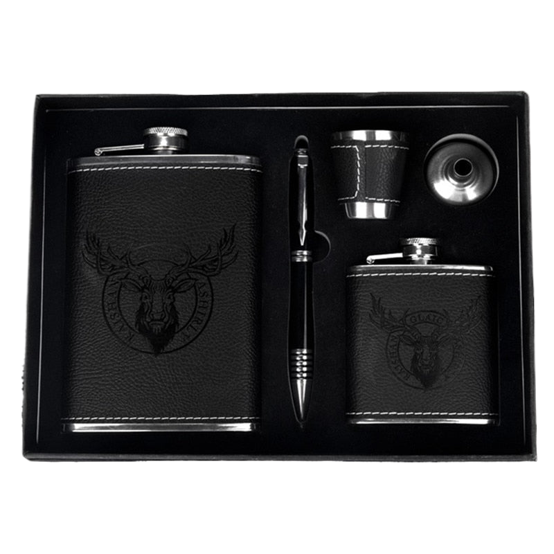 Stelvio – Luxury Stainless Steel Hip Flask Set with Leather Finish