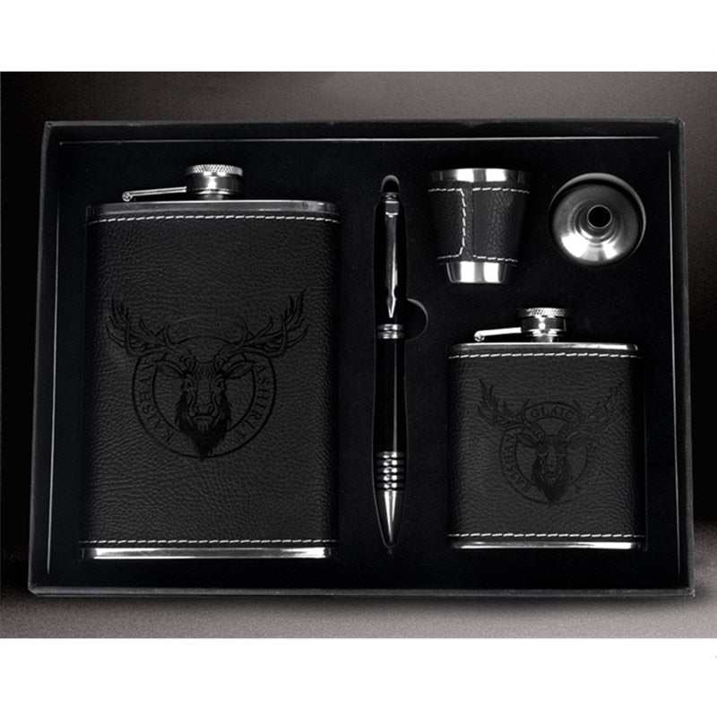 Stelvio – Luxury Stainless Steel Hip Flask Set with Leather Finish