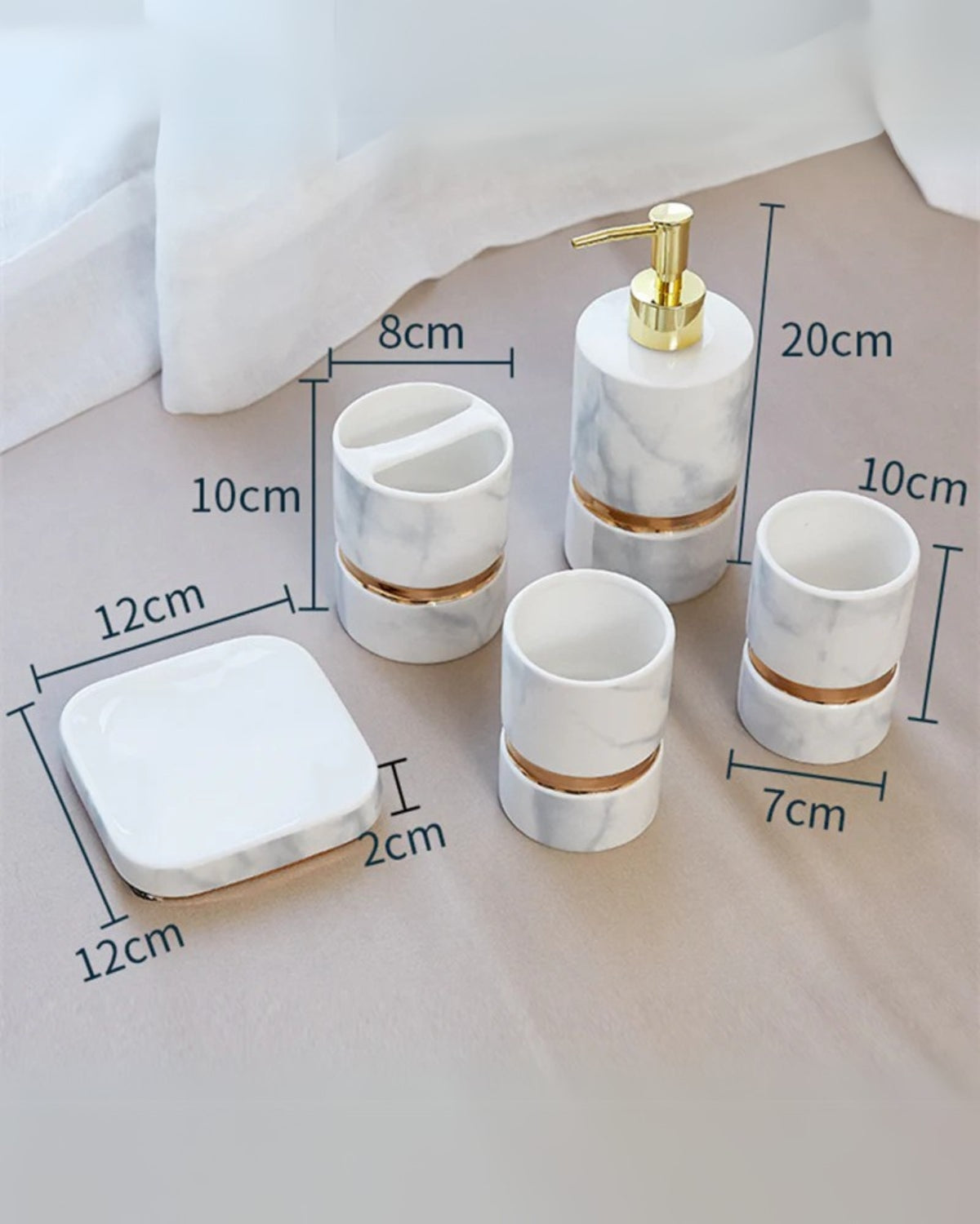 The Marble Elegance – Luxury Marble Bathroom Set with Golden Accents (6-piece)