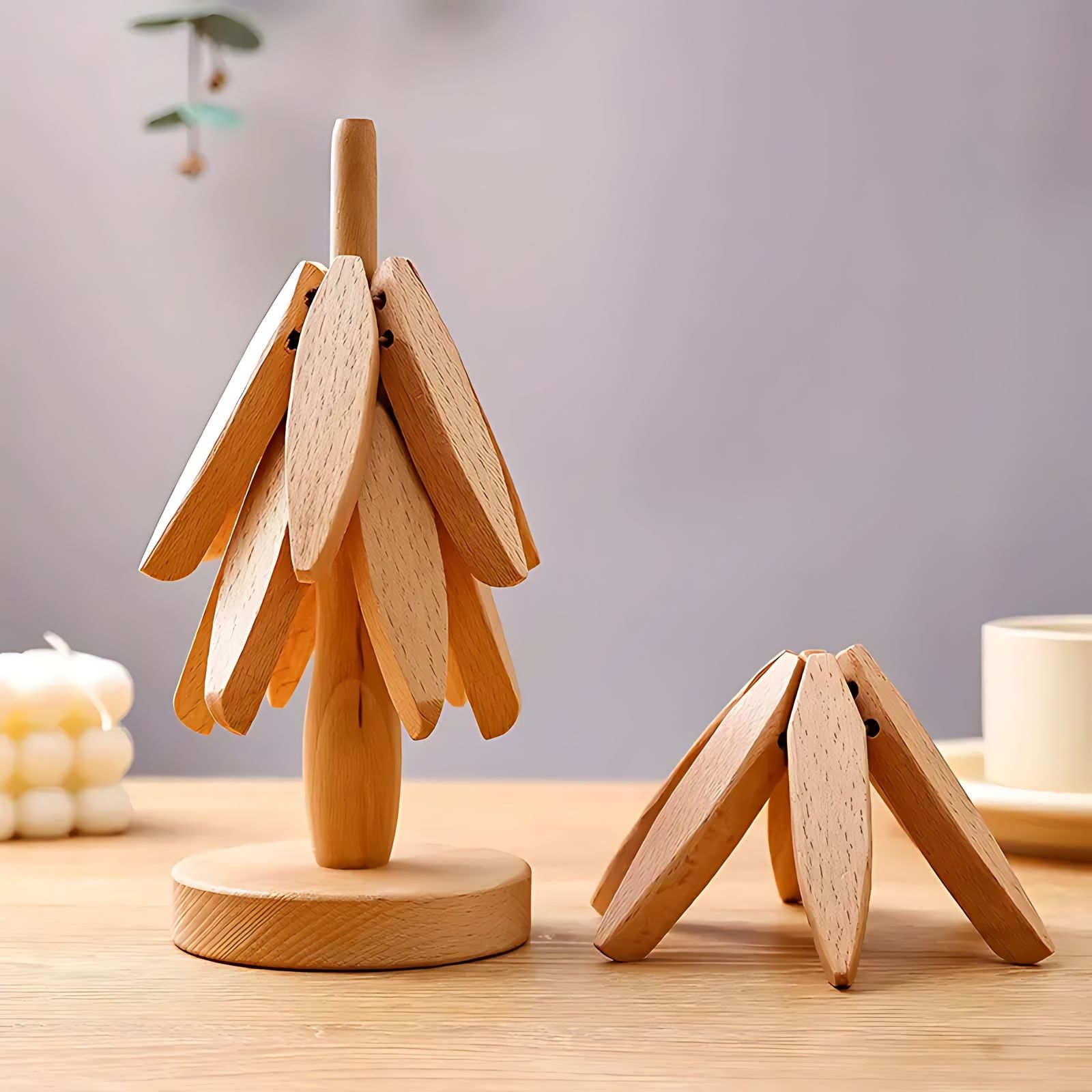 LumiWood – Elegant Wooden Coaster Set in Tree Design for a Stylish Interior