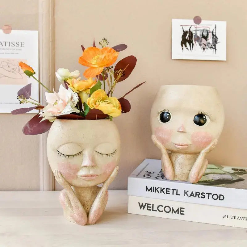 BlushBloom – Elegant Resin Plant Pot with Artistic Facial Details