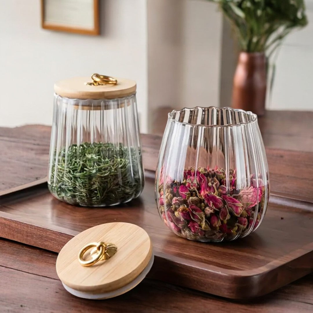 Nordvyn Luxe Tea Storage Jar – Glass with Wooden Lid for a Stylish Kitchen