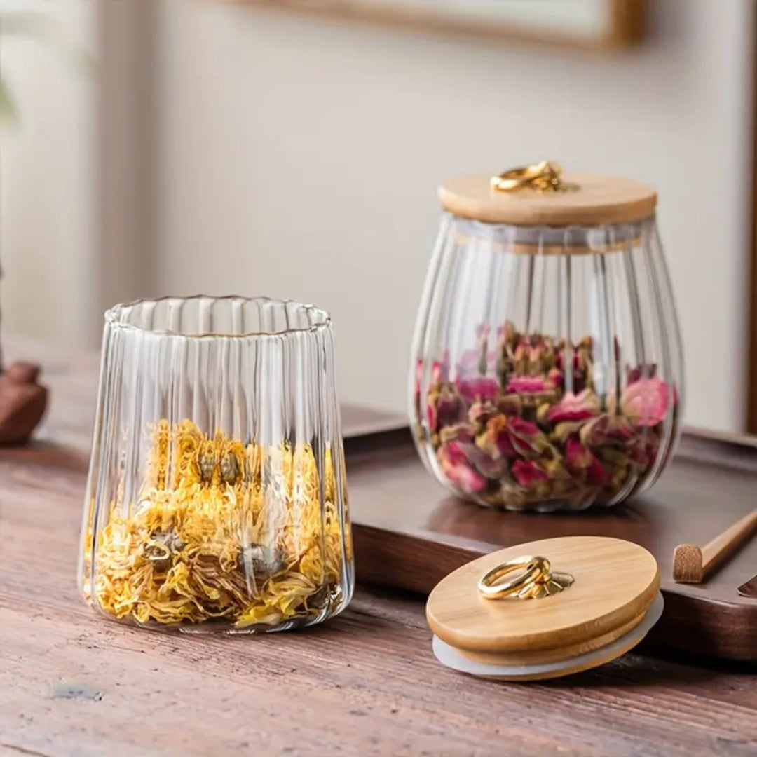 Nordvyn Luxe Tea Storage Jar – Glass with Wooden Lid for a Stylish Kitchen