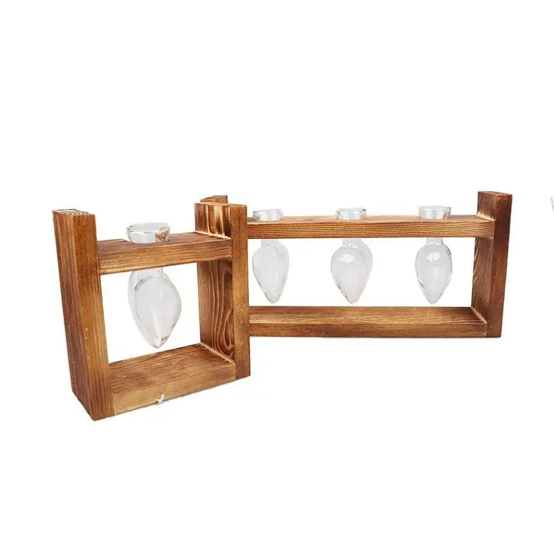 HeartBloom – Elegant Glass Propagation Vase with Wooden Base for Green Inspiration