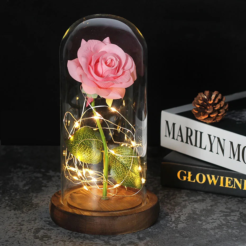 LumiRose – Eeuwige Roos in Glazen Koepel met Sfeervolle LED-Verlichting