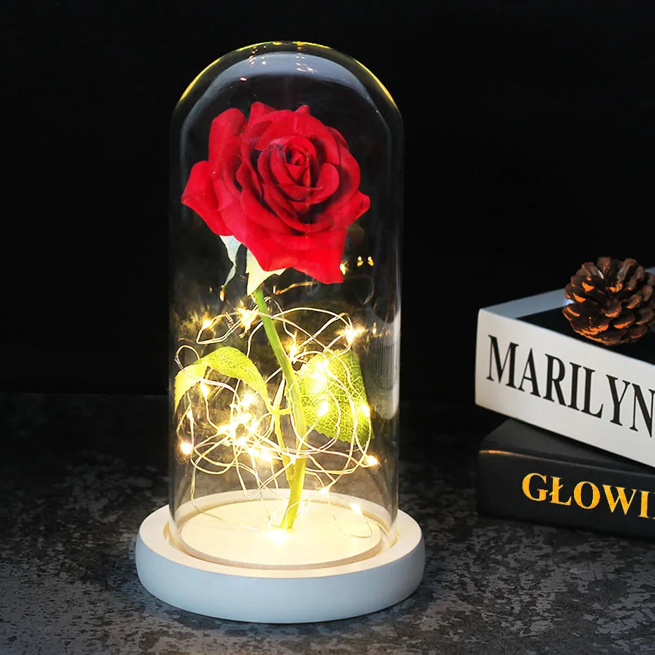 LumiRose – Eeuwige Roos in Glazen Koepel met Sfeervolle LED-Verlichting