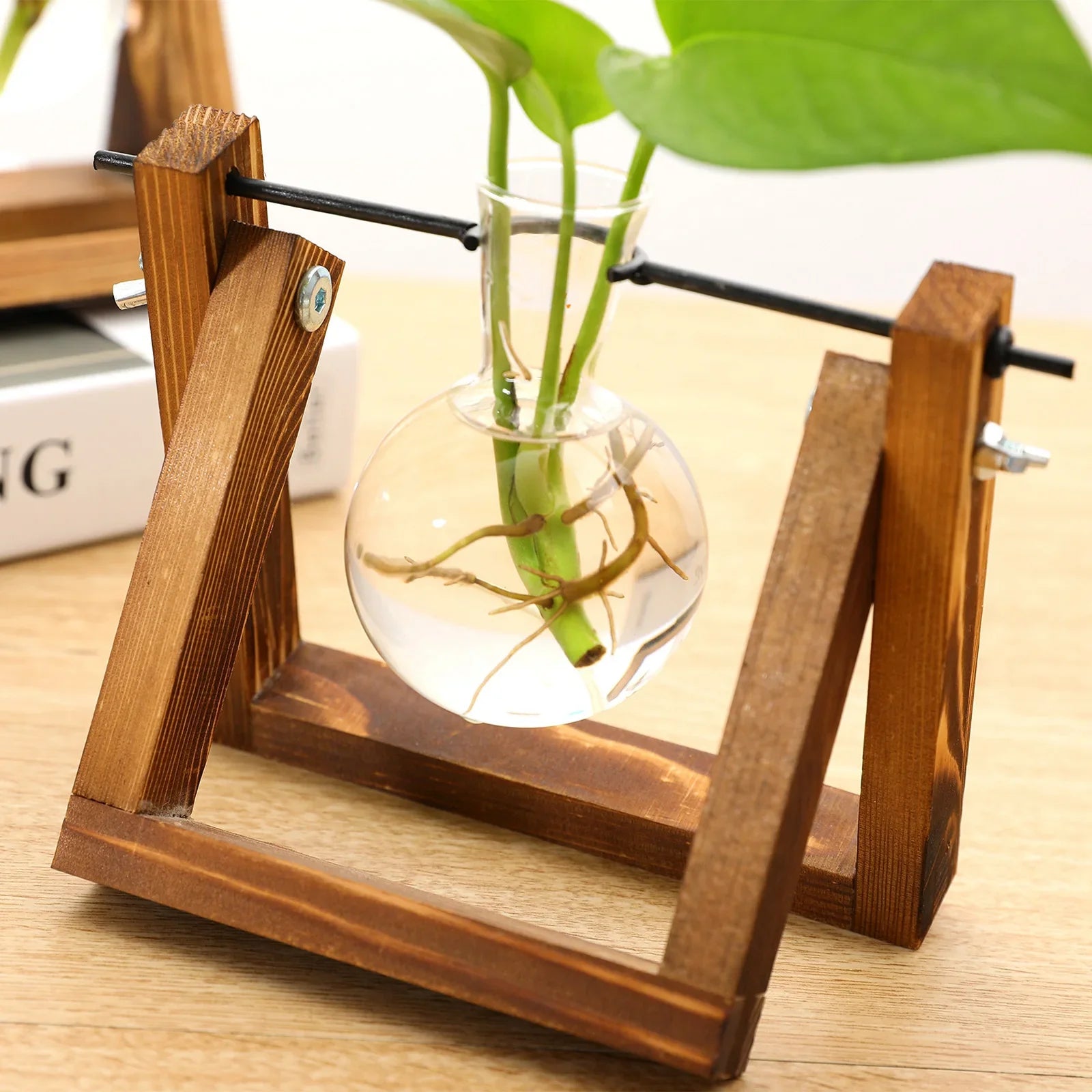 GreenHaven – Vintage Wooden Plant Propagation Stand for Stylish Flower Arrangements