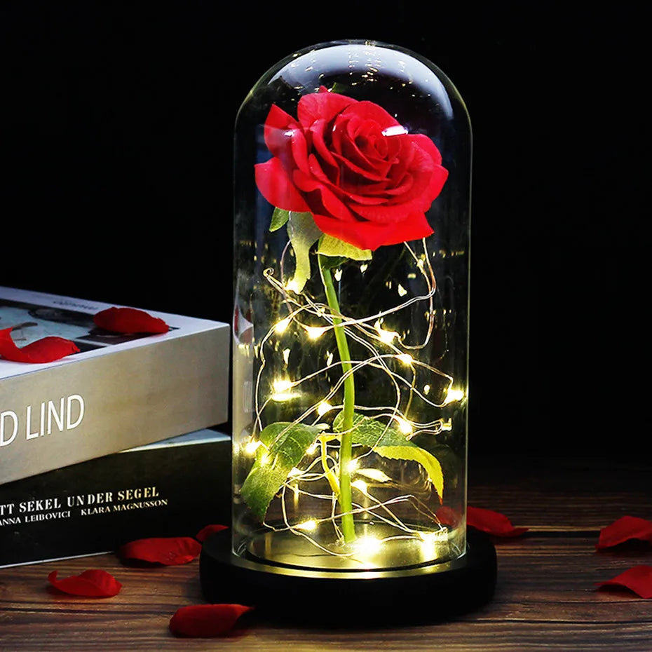 LumiRose – Eeuwige Roos in Glazen Koepel met Sfeervolle LED-Verlichting