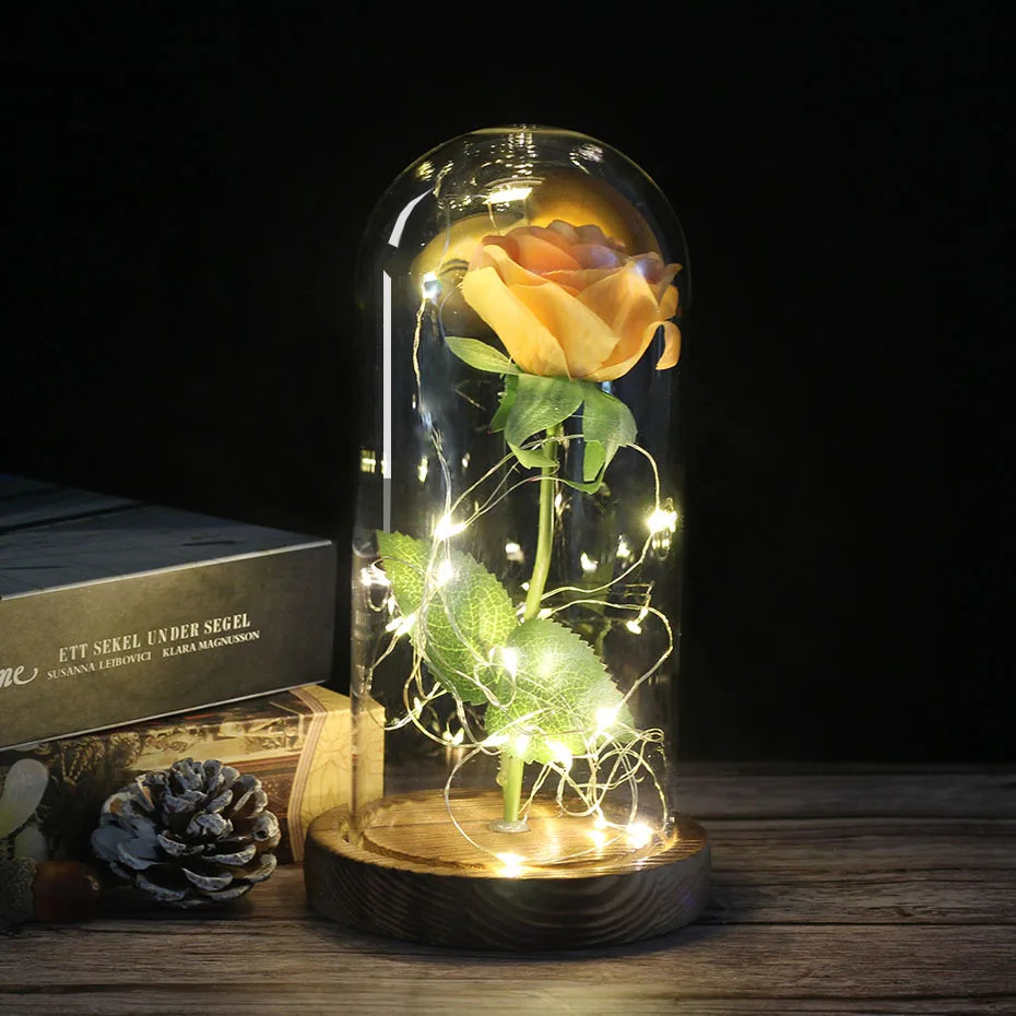 LumiRose – Eeuwige Roos in Glazen Koepel met Sfeervolle LED-Verlichting