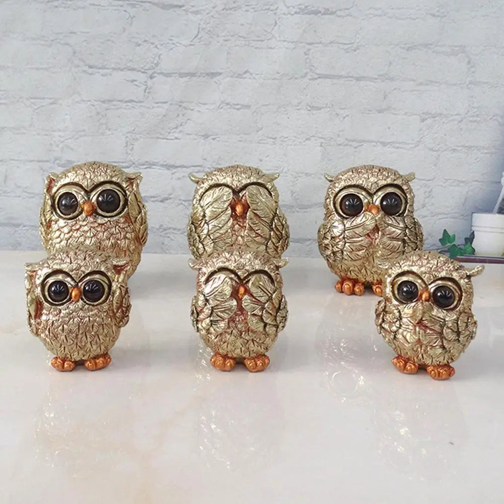 AntiqueCharm – Decorative Owl Statues with Gold Antique Finish