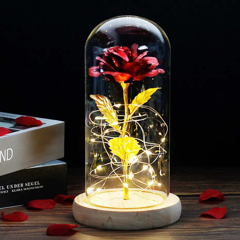 LumiRose – Eeuwige Roos in Glazen Koepel met Sfeervolle LED-Verlichting