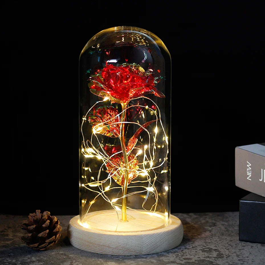 LumiRose – Eeuwige Roos in Glazen Koepel met Sfeervolle LED-Verlichting