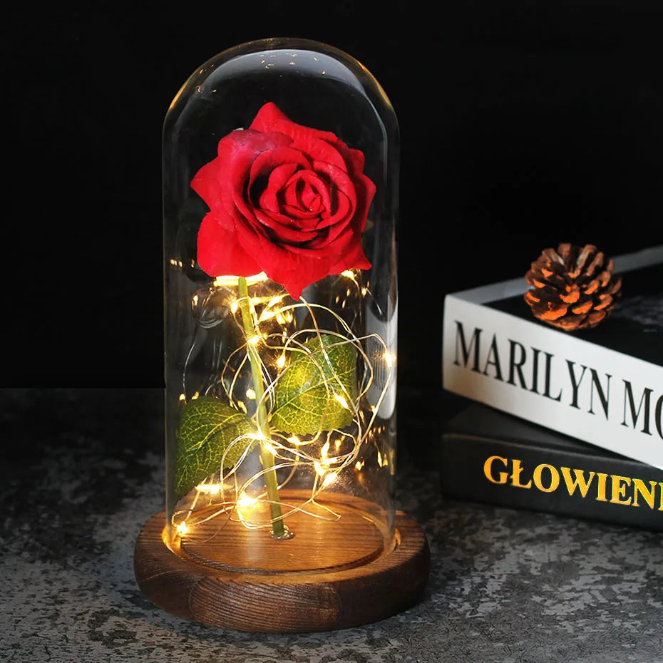 LumiRose – Eeuwige Roos in Glazen Koepel met Sfeervolle LED-Verlichting