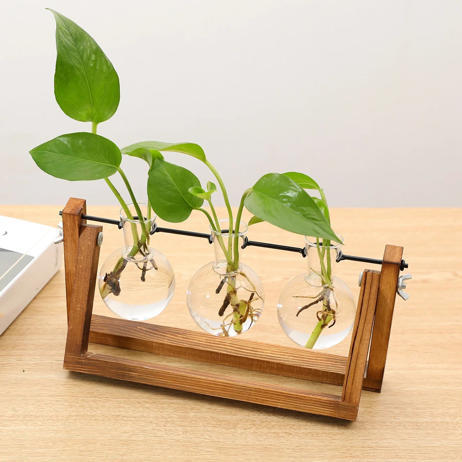 GreenHaven – Vintage Wooden Plant Propagation Stand for Stylish Flower Arrangements