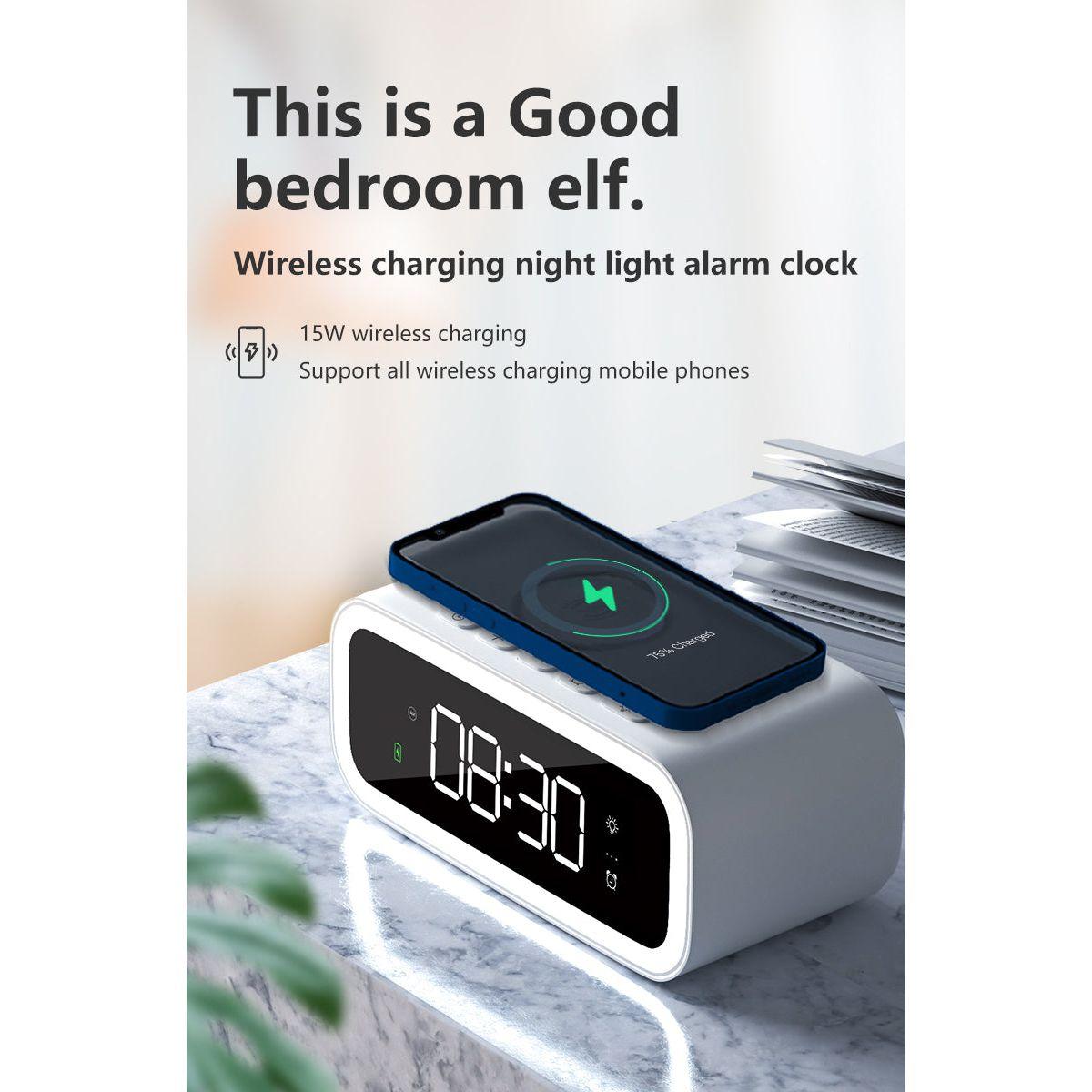 SmartGlow – Stylish Digital Alarm Clock with QI Wireless Charger and LED Display