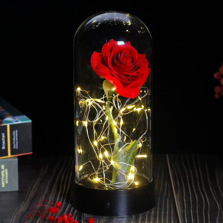 LumiRose – Eeuwige Roos in Glazen Koepel met Sfeervolle LED-Verlichting