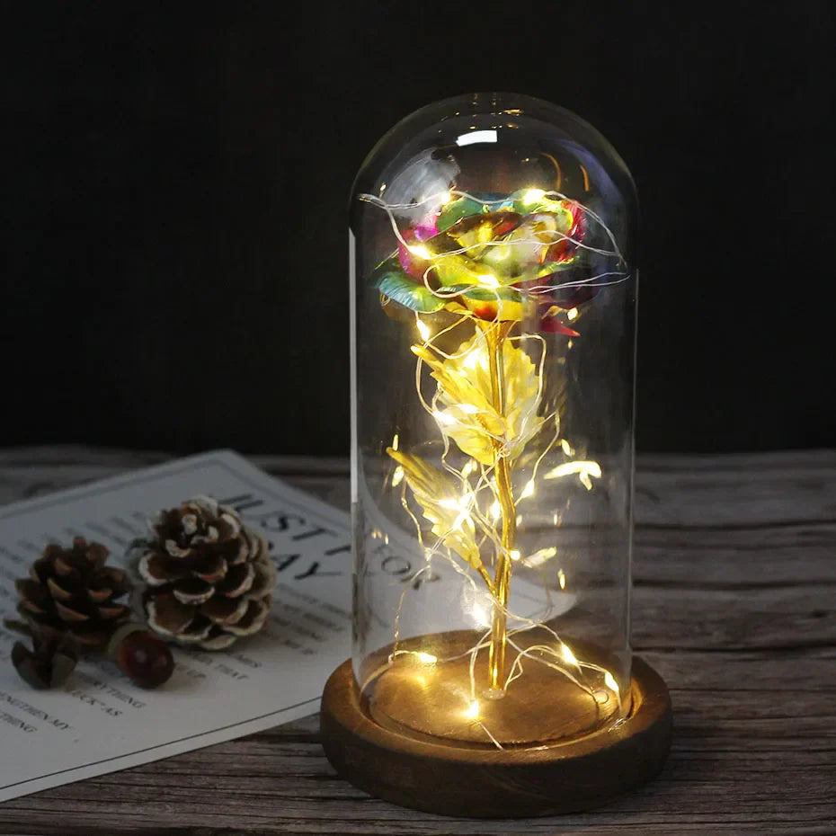 LumiRose – Eeuwige Roos in Glazen Koepel met Sfeervolle LED-Verlichting