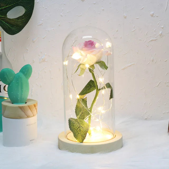 LumiRose – Eeuwige Roos in Glazen Koepel met Sfeervolle LED-Verlichting