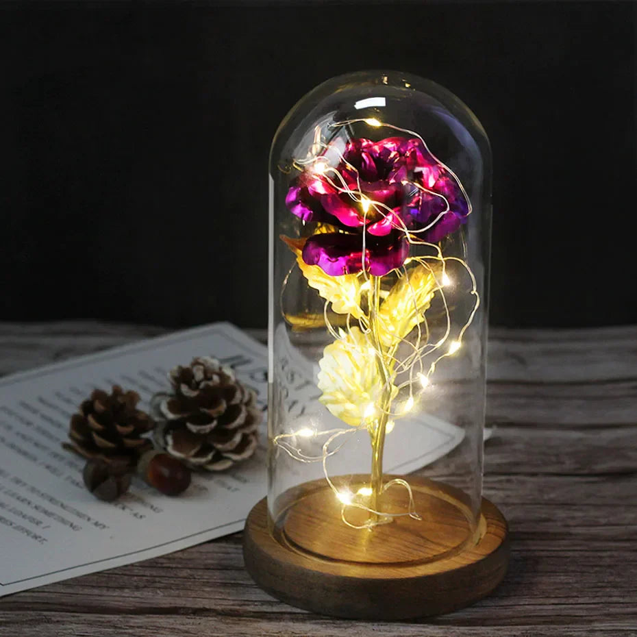 LumiRose – Eeuwige Roos in Glazen Koepel met Sfeervolle LED-Verlichting