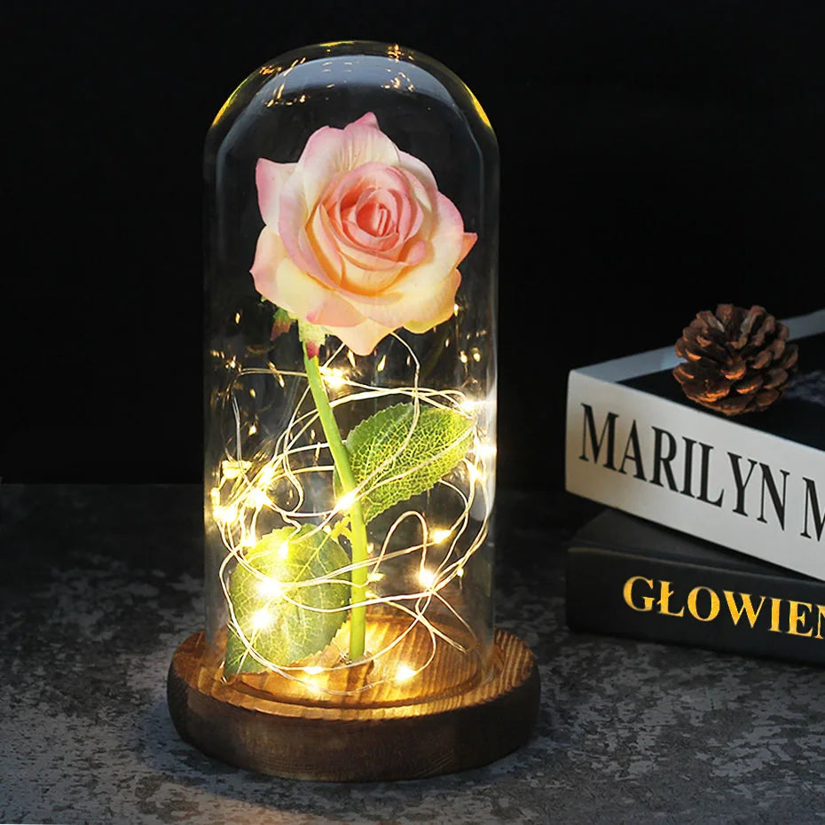 LumiRose – Eeuwige Roos in Glazen Koepel met Sfeervolle LED-Verlichting