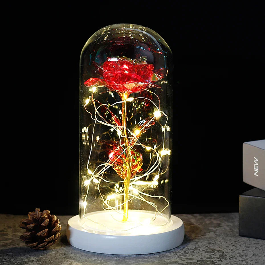 LumiRose – Eeuwige Roos in Glazen Koepel met Sfeervolle LED-Verlichting
