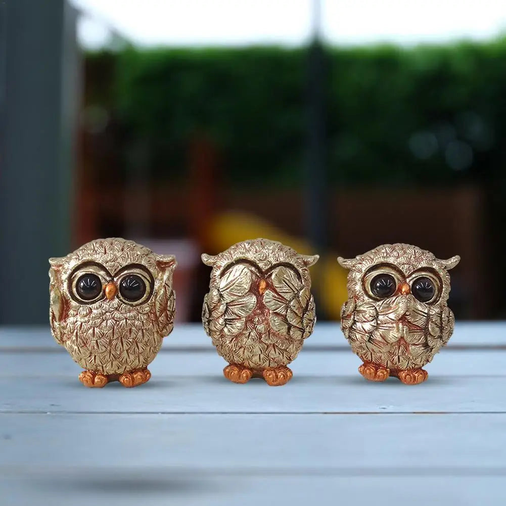 AntiqueCharm – Decorative Owl Statues with Gold Antique Finish