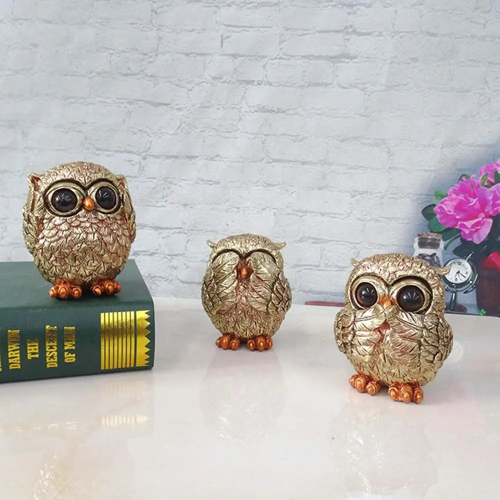 AntiqueCharm – Decorative Owl Statues with Gold Antique Finish
