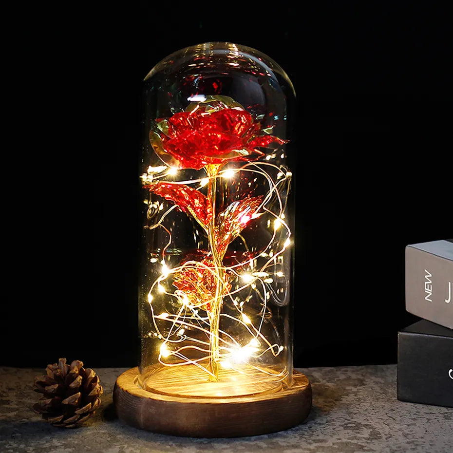 LumiRose – Eeuwige Roos in Glazen Koepel met Sfeervolle LED-Verlichting