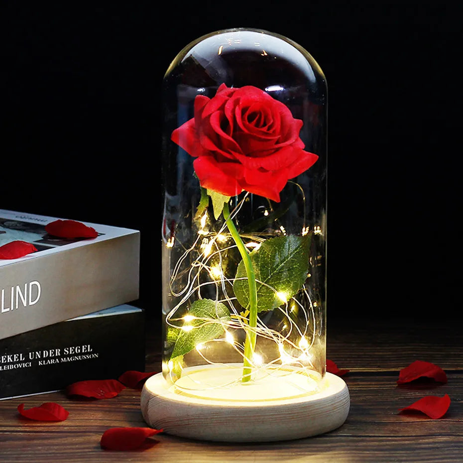 LumiRose – Eeuwige Roos in Glazen Koepel met Sfeervolle LED-Verlichting