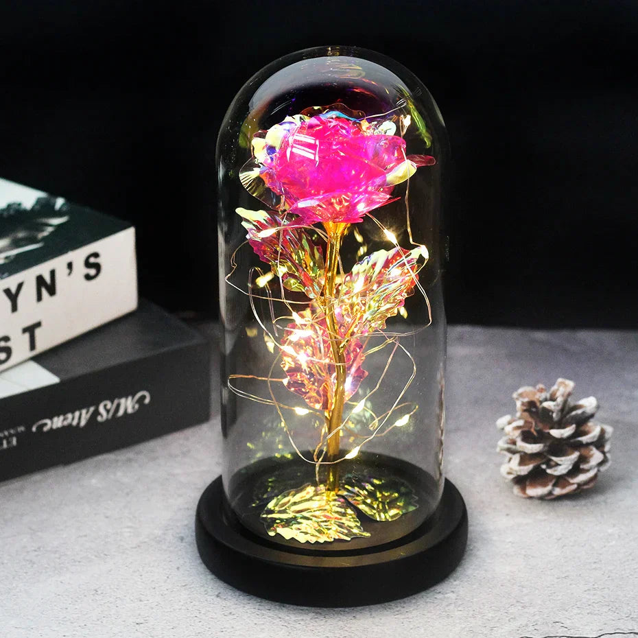 LumiRose – Eeuwige Roos in Glazen Koepel met Sfeervolle LED-Verlichting