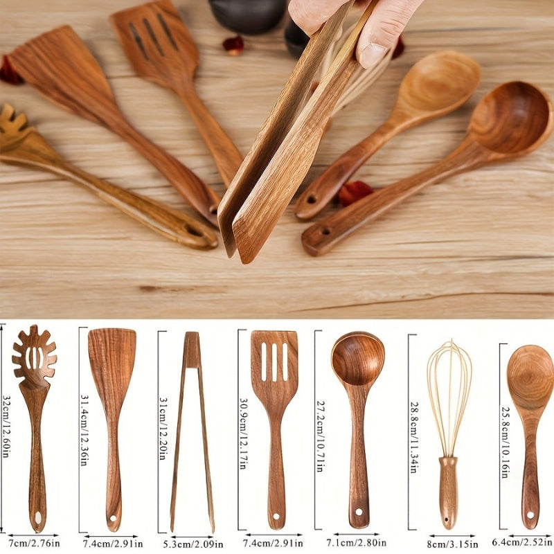TerraChef – Luxury Wooden Kitchen Utensil Set (7-piece) for Stylish & Safe Cooking