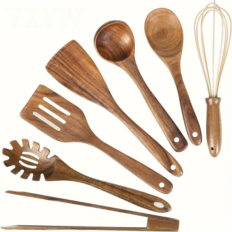 TerraChef – Luxury Wooden Kitchen Utensil Set (7-piece) for Stylish & Safe Cooking
