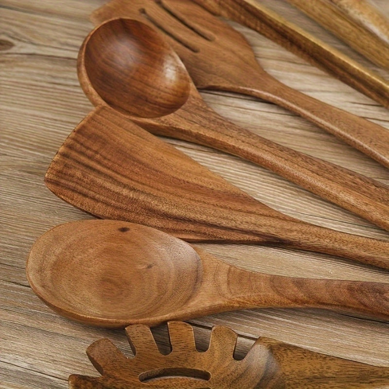 TerraChef – Luxury Wooden Kitchen Utensil Set (7-piece) for Stylish & Safe Cooking