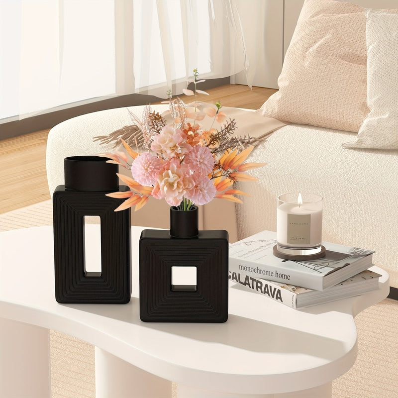 ArteVase – White Ceramic Vase Set with Geometric Design for a Boho-Chic Interior