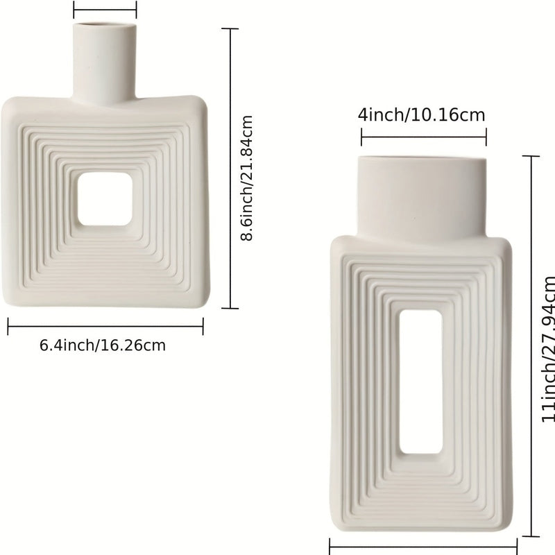 ArteVase – White Ceramic Vase Set with Geometric Design for a Boho-Chic Interior