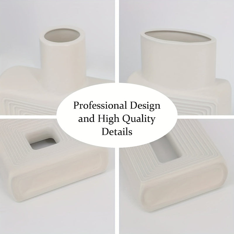 ArteVase – White Ceramic Vase Set with Geometric Design for a Boho-Chic Interior