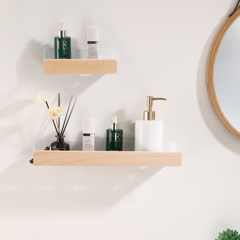 AquaOrganize – Stylish Shower Rack with Wooden Accents, Without Drilling