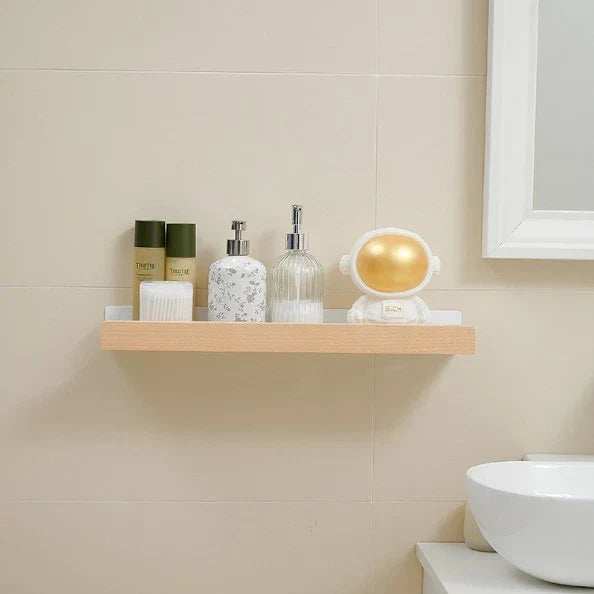 AquaOrganize – Stylish Shower Rack with Wooden Accents, Without Drilling